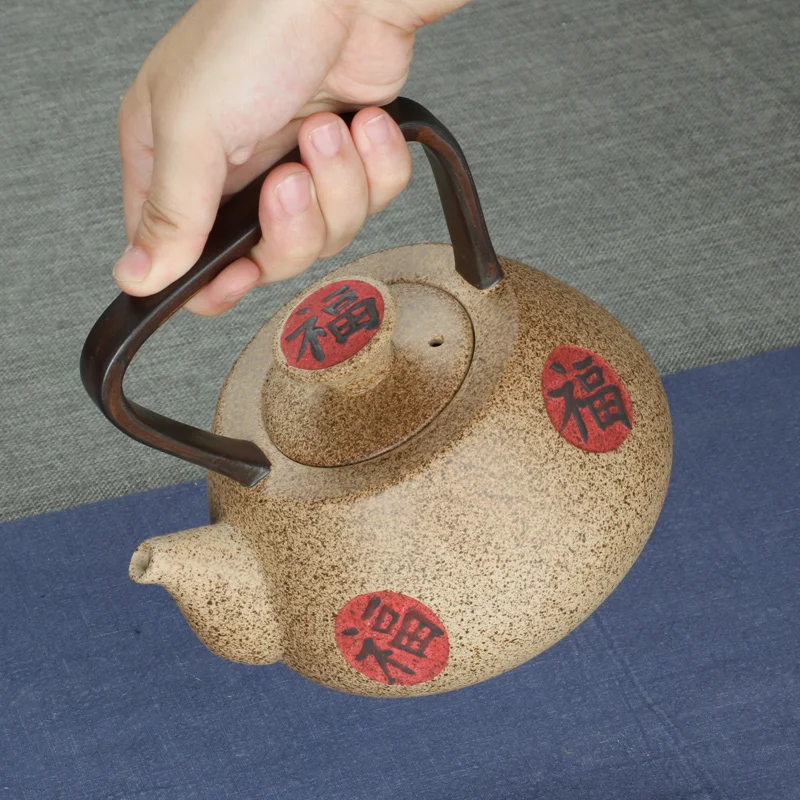 Antique sand teapot boil water crude pottery tea pot lifting beam