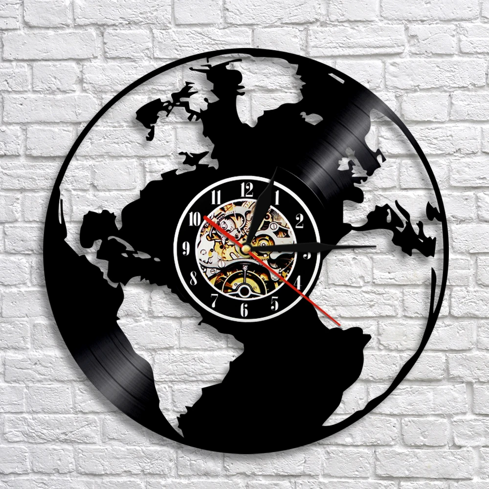 

World Map Vinyl Clock Globe Map Clock Wall Earth Map Wall Art Decor Reloj Mapa Vinyl Record Wall Clocks Handamde Gift