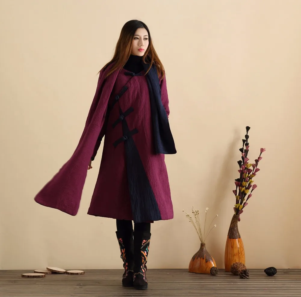 Осенняя стеганая длинная куртка в китайском стиле, длинное женское пальто, зимняя куртка, Abrigos Mujer casacos de inverno Feminino, 3 цвета