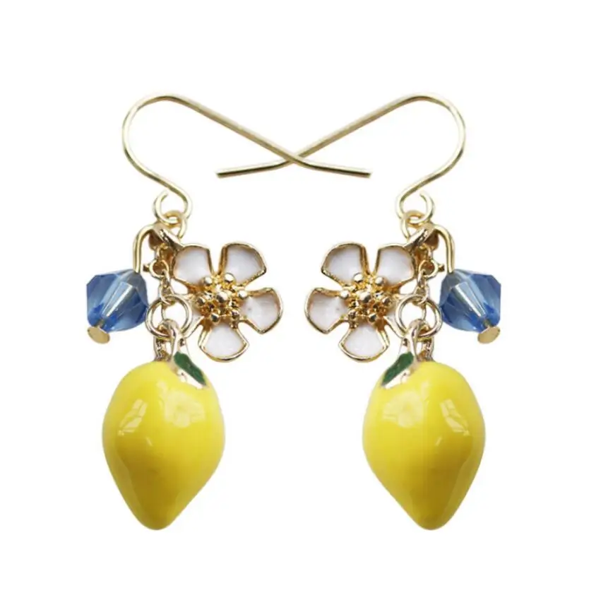 

CSxjd Cute mango Flowers Earrings For Women Sweet Romantic yellow Fruit Earrings