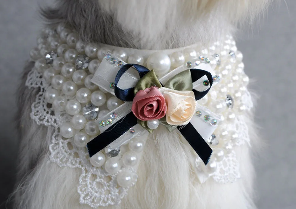 

Fashion Pearls Flower Lace Bowknot Bandage Small Cat Dog Puppy Pet Collars Necklace collar perro