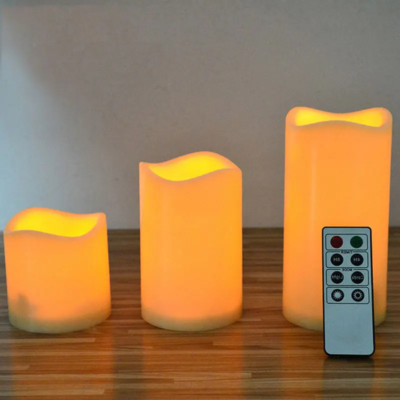 

Set of 3 Amber Flameless Battery Operated Candles With Remote Control,Plastic Color Changing Led Pillar Candles,Battery Included