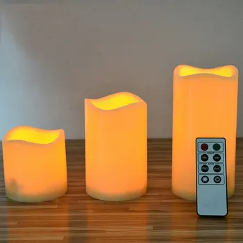 

Set of 3 Amber Flameless Battery Operated Candles With Remote Control,Plastic Color Changing Led Pillar Candles,Battery Included