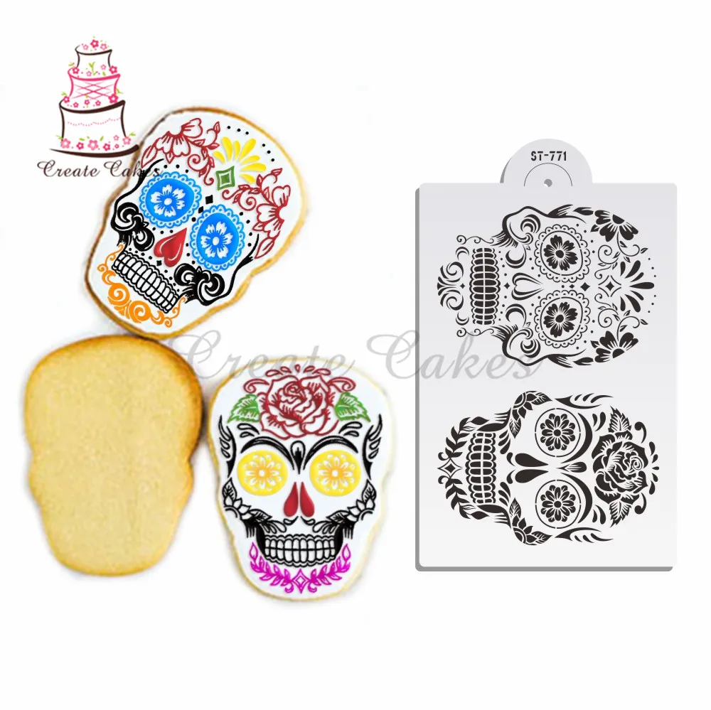 

Skull Stencil for Cupcake Decoration Template Mold Fondant Cake Plastic Stencil Decorating Cookies Backing Tools