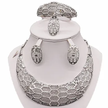 

african Silver jewelry sets high quality jewelry set wedding party jewelry set women big necklace silver plated necklace