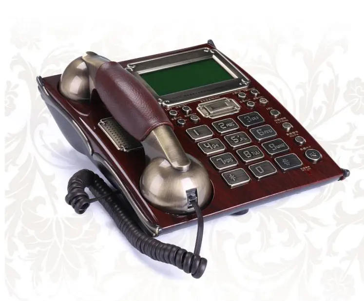 Офисный античный винтажный стационарный телефон высокого класса с кожаной трубкой для компании бизнес-дома коричневый