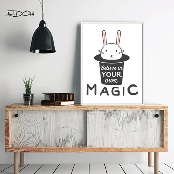 

Artdom No Framed Nordic Modern Cartoon Rabbit Canvas Art Print Painting Poster, Wall Pictures for Nursery Kid Room Decoration