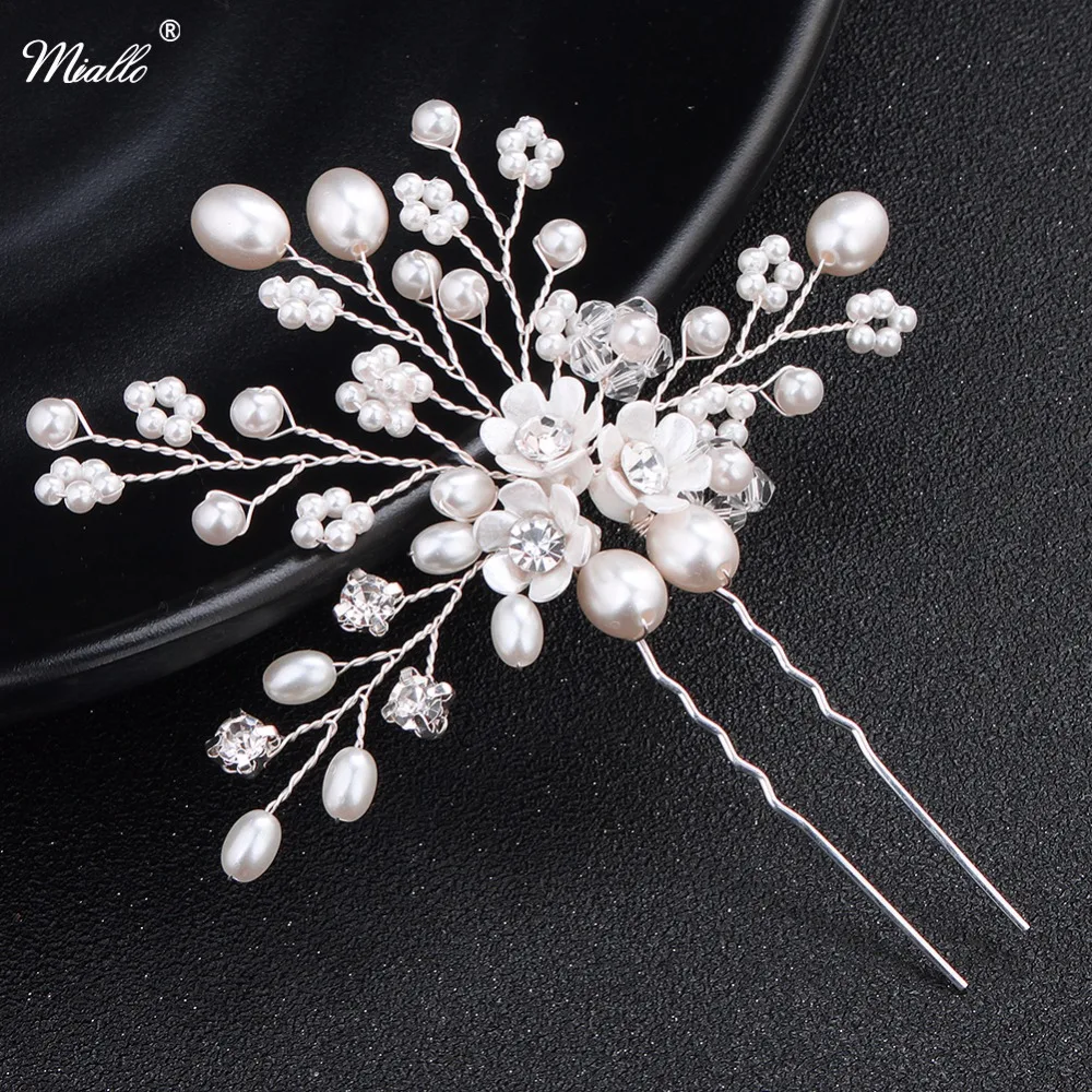 

Miallo 6pcs/lot Pearls Flower Women Hairpins Fashion Wedding Hair Fork for Brides Hair ornaments Wedding Jewelry Accessories