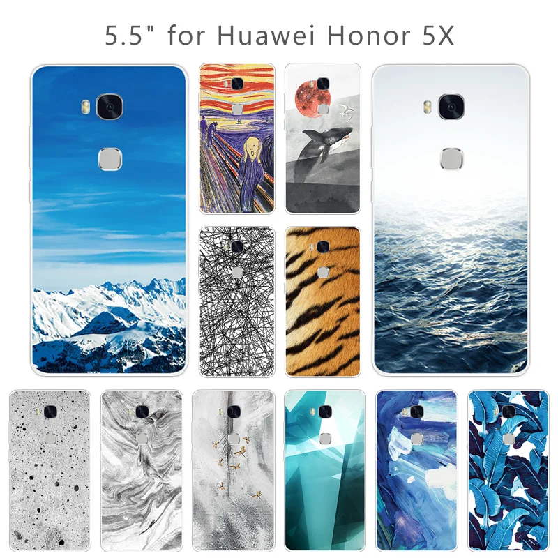 Мягкие силиконовые чехлы для Huawei Honor 5X полная защита ландшафтный чехол 5 X X5 GR5