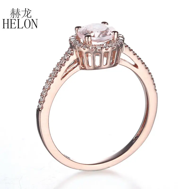 HELON Solid 10 K розовое золото 0.73ct 6 мм круглый разрез морганит бриллианты обручальное кольцо со светлым окаймлением обручальное кольцо Solitaire женские элегантные ювелирные изделия