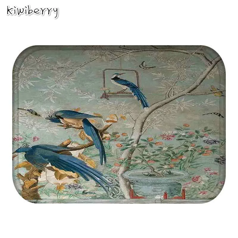 

New Plant Rug Water Absorption Door Mats Tropic Tree Green Flamingo Bird Printed Non-slip Kitchen Carpets For Home Living Room