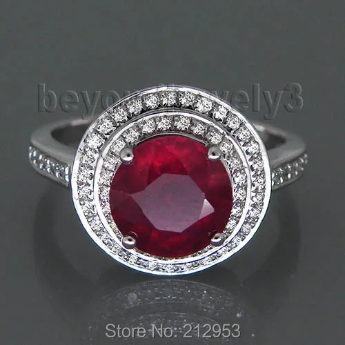 Натуральный красный рубин Обручальные кольца для Для женщин, 14 К белого золота рубиновое кольцо обручальное Юбилей подарок, ювелирных