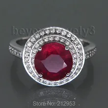 Natural Red Ruby Engagement Rings For Women, 14k White Gold Ruby Ring Wedding Anniversary Gift , Genuine Ruby Jewelry For Sale