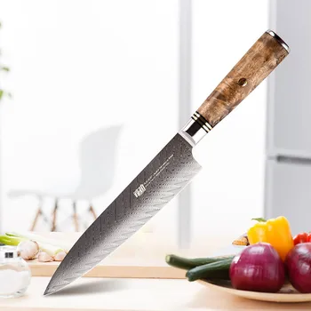 

New AUS-10 damascus steel Sapele wood handle arrow pattern damascus knife 8 inch chef knife 67 layers kitchen knives