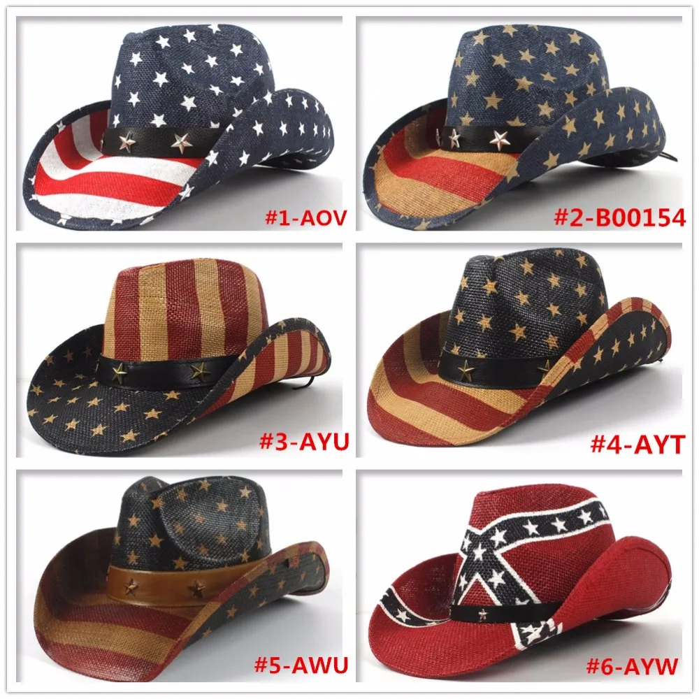 8 Stlye мужская соломенная ковбойская шляпа, американский флаг США для папы джентльмена, Западный сомбреро, мужские ковбойские джазовые кепки, Прямая поставка