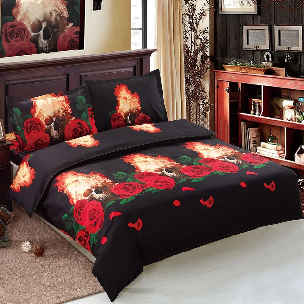Bedding Set Halloween Skeleton Bedding Set Polyester 3D Printed Duvet Cover Pillowcases Bed Sheet Halloween Bed Linen 4pcs/set