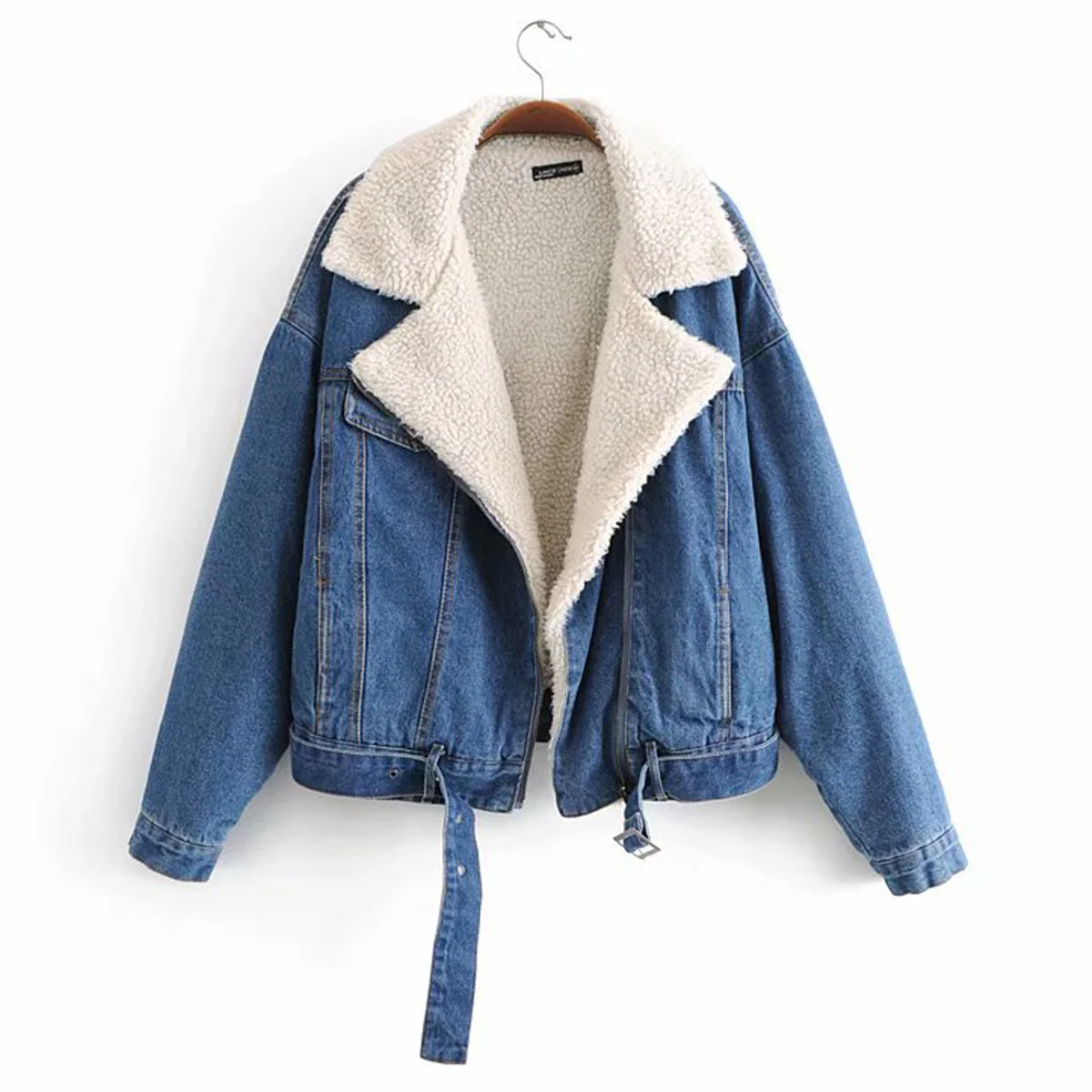 

Thicken lamb hair lapel stitching loose denim cotton clothing 2019 Gothic wind winter clothing new fashion simple jacket wild