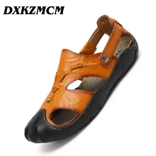 DXKZMCM/ мужские летние сандалии повседневная обувь из натуральной кожи мужские пляжные сандалии в римском стиле брендовая мужская обувь Большие размеры 38-46