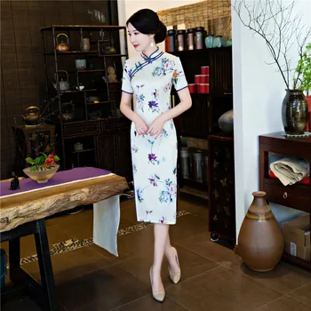 

Shanghai Story Faux Silk Chinese long Qipao Dress Gradient chinese style cheongsam dress Chinese Long dress Oriental Style Dress