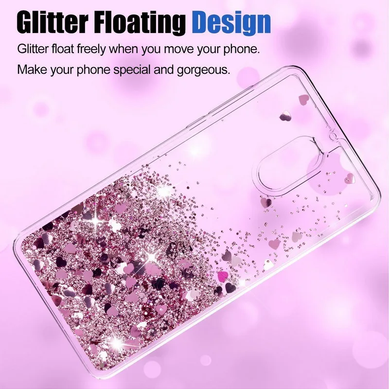 YISHANGOU Case For Nokia 3 5 6 6.1 Lovely Hearts Stars Liquid Quicksand Glitter Cases For Nokia 6 8 7 Plus Soft Clear Cover - Цвет: Pink