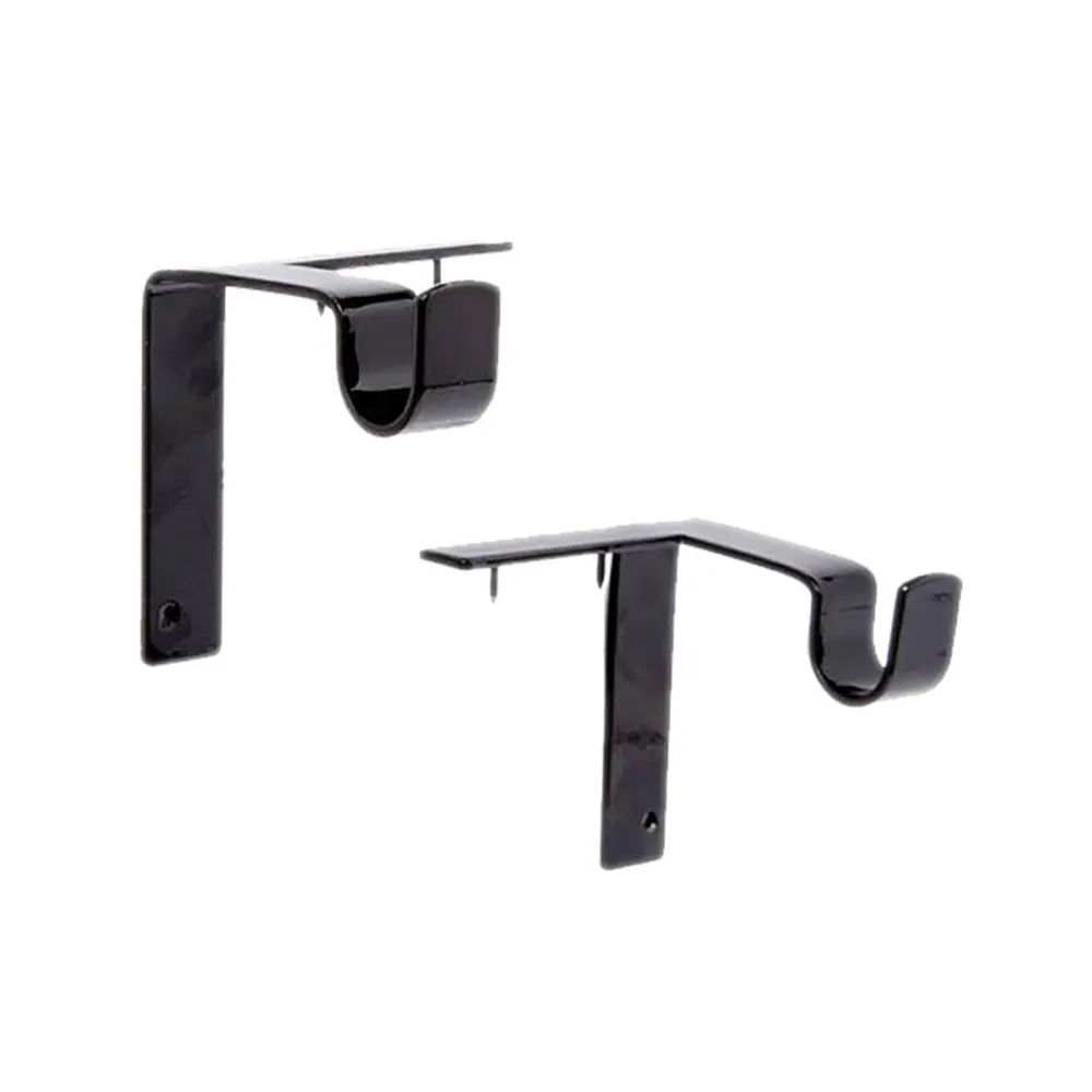 2pcs Curtain Rod Bracket Single Hang Curtain Rod Holders Bracket Into Window Frame Curtain Rod Bracket Easy to Install Curtain - Color: Black