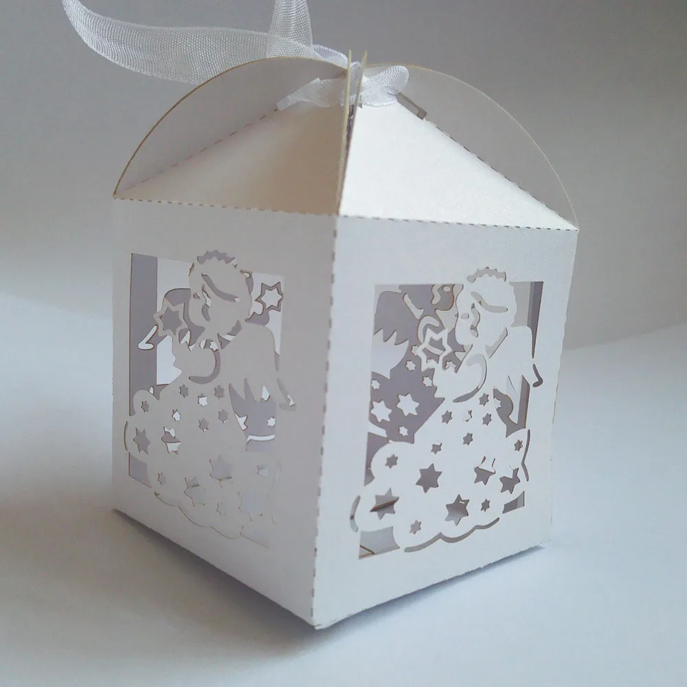 100 шт. коробки для конфет ангельская Подарочная коробка для детского душа крещение день рождения первый для крещения и причастия пасхальное украшение 5x5x8 см - Цвет: white angel