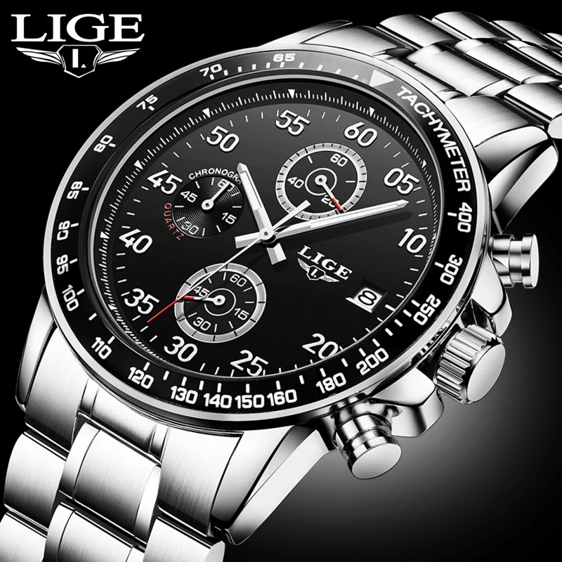 

LIGE Waterproof Sport Clock Mens Watches Top Brand Luxury Quartz Watch Men Casual Full Steel Business Watch Relogio Masculino