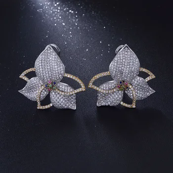 

Bilincolor high quality fashion silver color flower tiny cz Stud Earrings Earring For Woman New