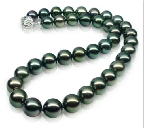 

>>>>>gorgeous 11-12mm natural tahitian green pearl necklace 17inch