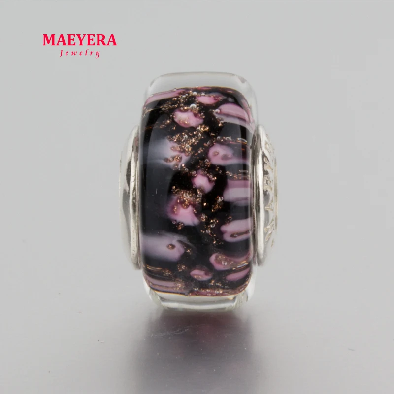 Бисер MAEYERA из стерлингового серебра 925 пробы в розовый горошек муранского стекла