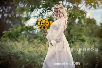 

Hot Sale 2Pcs Maternity Photography Props Chiffon knit White Pregnant Women Dress Maternity photo shoot long dress