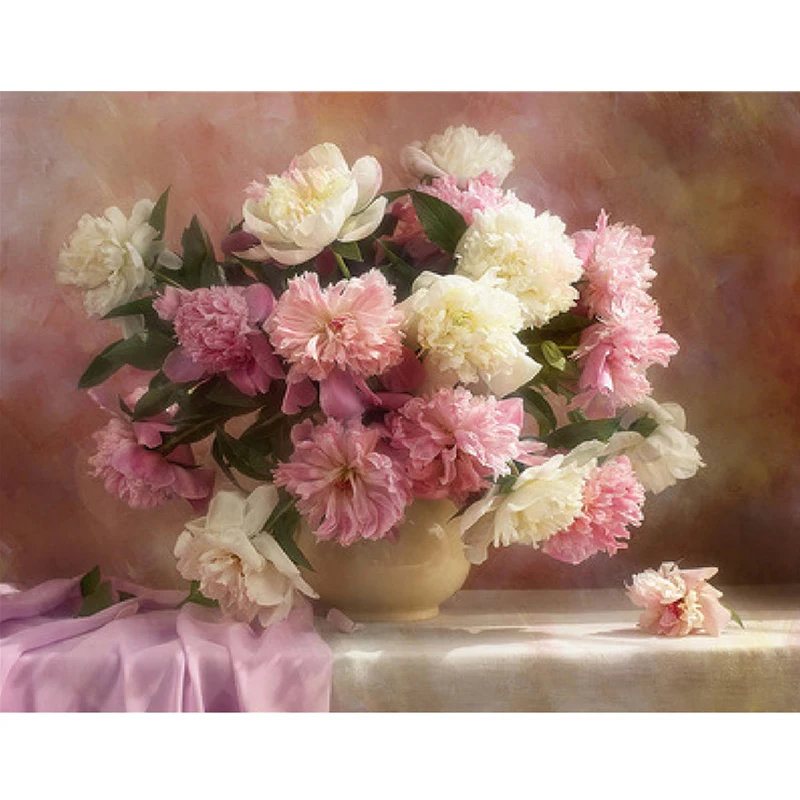 Diamond Embroidery Pink Flowers Diamond mosaic peonies DIY Square Stick Drill Drawing Resin Craft Painting Rhinestone