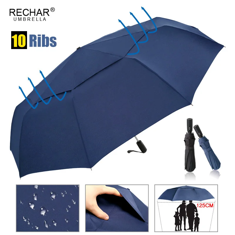 

Big 125cm Automatic Double Layer Umbrella Rain Women Windproof 3Folding Large Men Umbrella Outdoor Famliy Umbrella Dropshipping