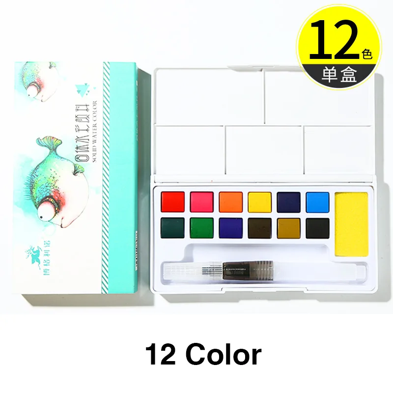 36 цветов, художественный твердый пигмент, профессиональная коробка с кистью для рисования, портативный набор, портативные цветные карандаши для рисования, краски, Водные Цвета - Цвет: 12 color