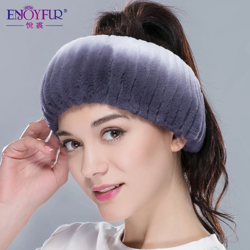 Beste Winter bont hoofdbanden voor vrouwen gebreide rex konijnenbont scraf voor vrouwen echt bont headwrap oor warmer 2018 nieuwste mode haarband