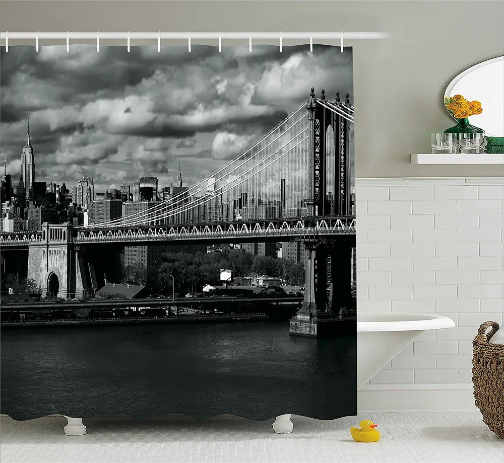 New York Shower Curtain Black and White Panorama of New York City