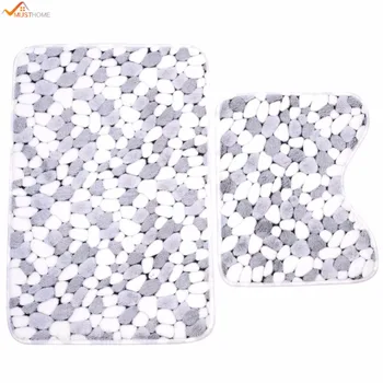 

2pcs/set PVC Mesh Thicken Coral Fleece Floor Bath Mats Set Non Slip Bathroom Toliet Rugs 40*50+50*80cm Water Absorption Carpet