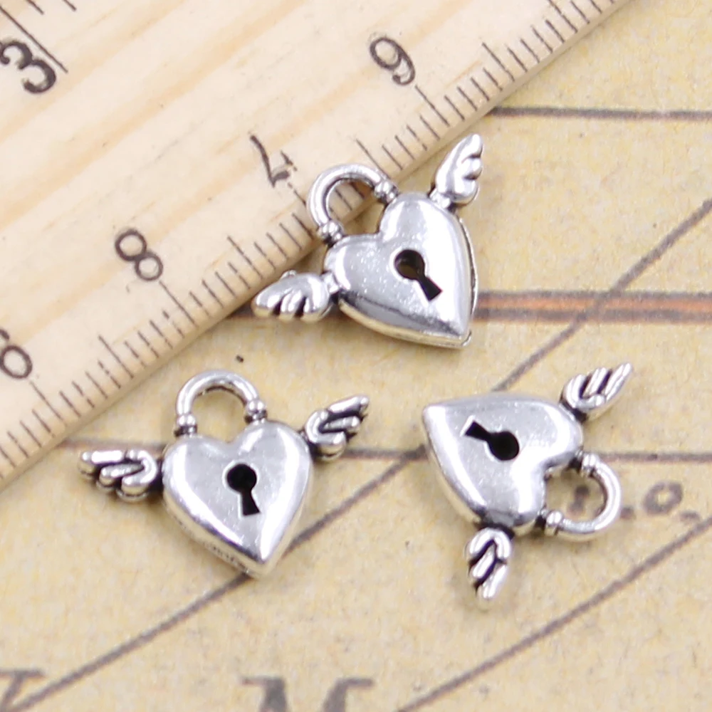 

10pcs Charms fly heart lock 13x17mm Tibetan Silver Plated Pendants Antique Jewelry Making DIY Handmade Craft