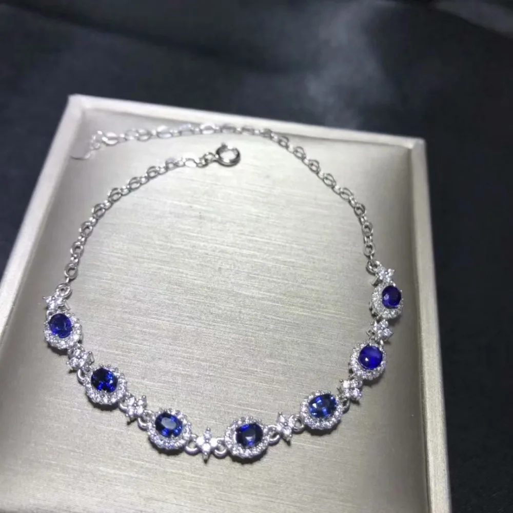natural blue sapphire gem Bracelet Natural gemstone bracelet S925 ...