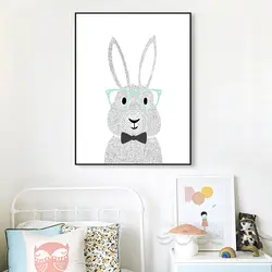 Мультфильм кролик Печать на холсте живопись плакат, картина для детской комнаты украшения, Настенный декор CM017