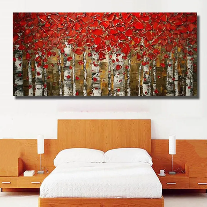 

Modern Home Decor Wall Art Pictures Large Knife Red Trees Scene Painting on Canvas Handpainted Abstract Landscape Oil Paintings