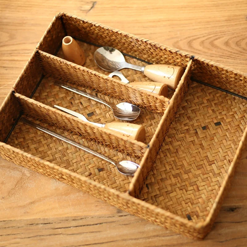 

Wicker Weaving Storage Baskets For Stationery Food Kitchen Bathroom Box Decorative Desk Gift Neatening Sundries Organizer Case