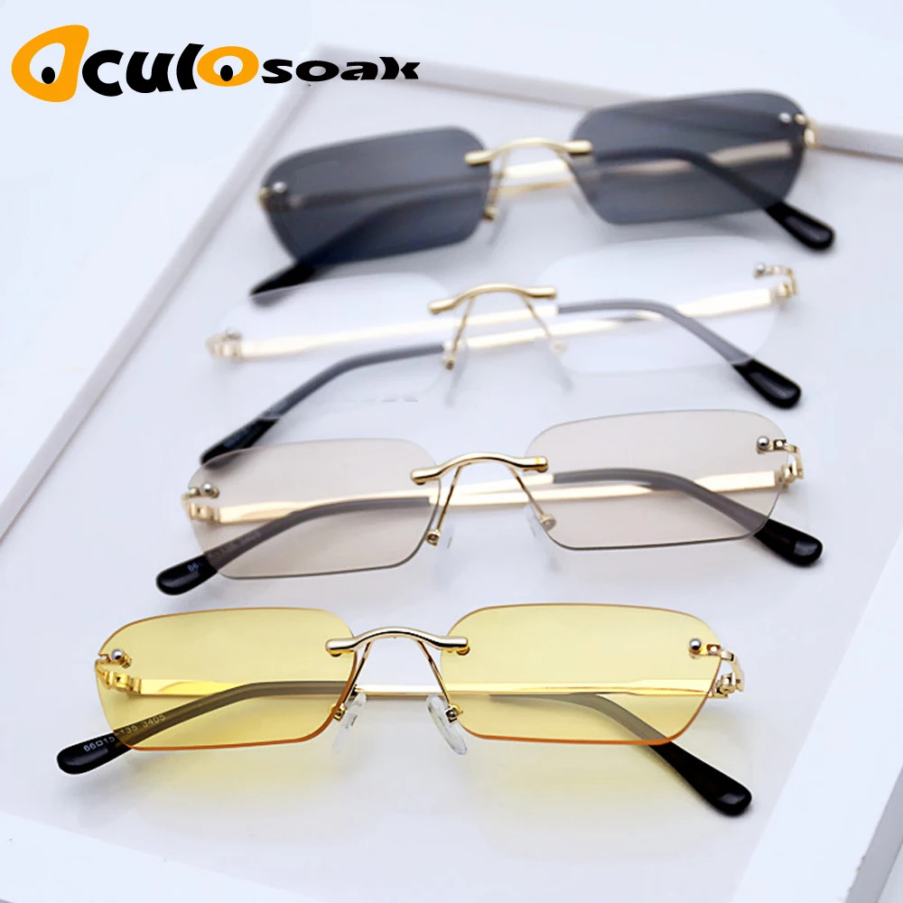 2019 Rimless Metal Sunglasses Men Women Fashion Brand Sunglass Retro Vintage Designer Square Black Glasses Oculos UV400
