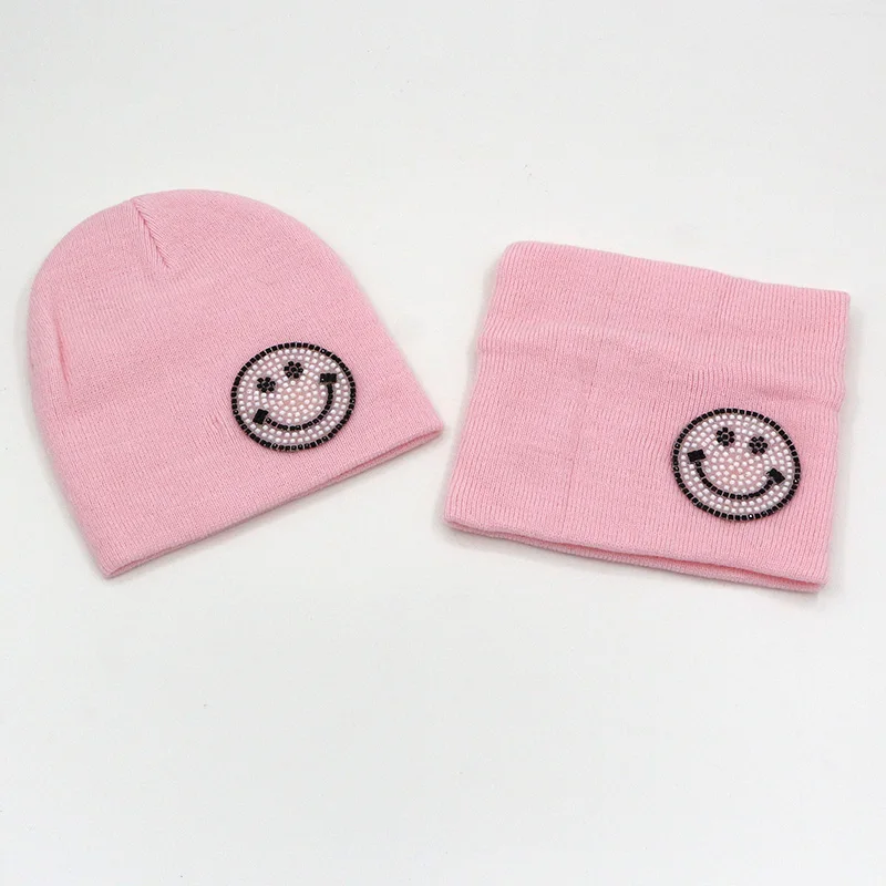 New Kids Beanie Hat Scarf Set 2pcs Cute Candy Solid Color Baby Girls Boys Smile Beanies Cap Knit Hat Scarf Warm Winter Set