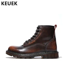 Сезон осень-зима; мужские ботинки из натуральной кожи; ботинки в байкерском стиле; Роскошные Мужские ботинки в винтажном стиле; уличные ботильоны на шнуровке; 02A
