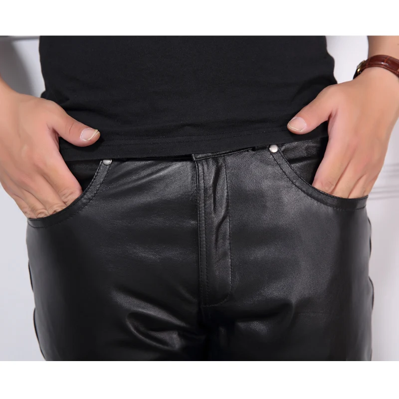 Новые осенние и зимние штаны из натуральной кожи мужские ветрозащитные кожаные штаны из овчины мотоциклетные штаны толстые прямые брюки