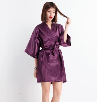

Satin Women Nightdress 2020 Summer Kimono Bathrobe Sexy Sleepwear Home Dressing Gown Solid Color Bride Bridesmaid Wedding Robe