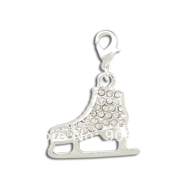 10pcs a lot silver plated white crystal ice skate charms jewelry