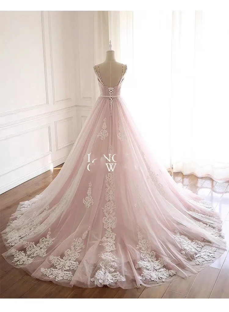 pink crystal wedding dress