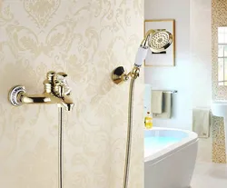 Gold Color Brass Wall Mounted Bathroom Single Handle Bathtub Faucet Tap Hand Held Shower set With Wall bracket &1.5m Hose atf404